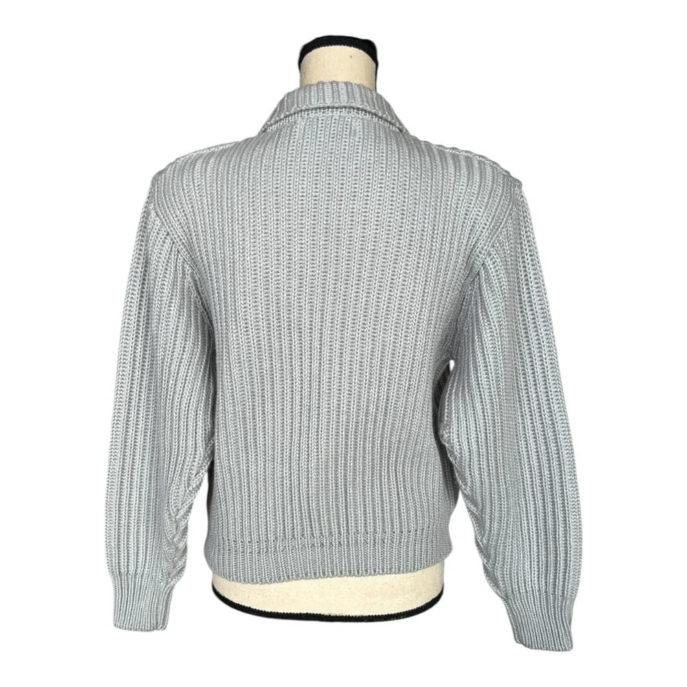 Vintage 80s Sterling Harris Gray Double-Breasted Ribbed Knit Cardigan Size M